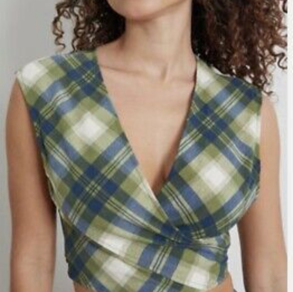 WEWOREWHAT Wrap Top Vintage Plaid Size Medium - Picture 2 of 8